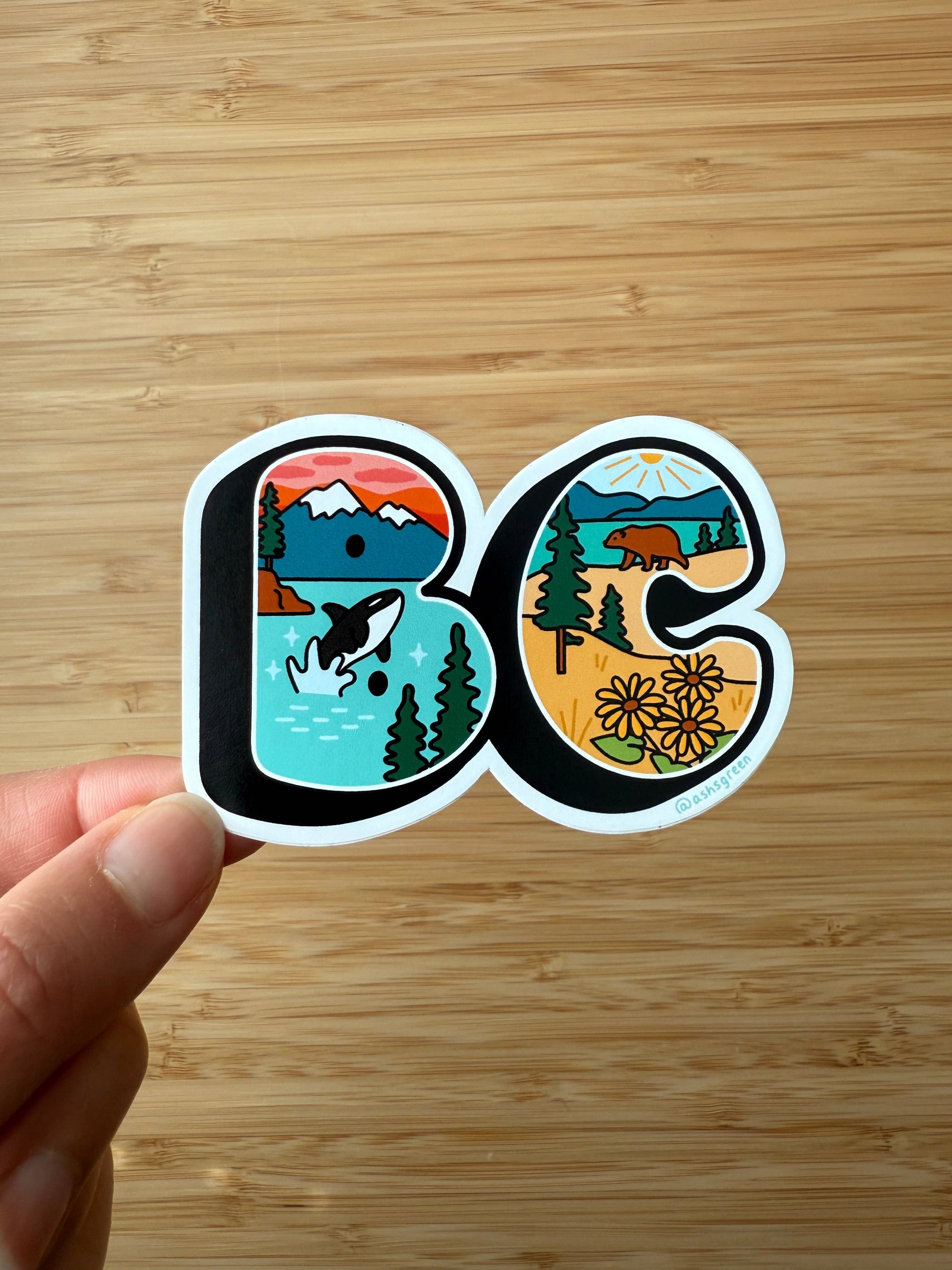 'BC' - British Columbia retro postcard style sticker