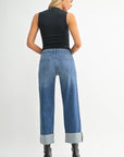 Mid Rise Scissor Cut Cuffed Wide Leg