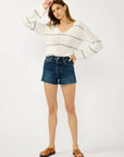 V Neck Fuzzy Stripe Sweater
