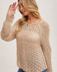 Raglan Cut Open Knit Sweater Pullover