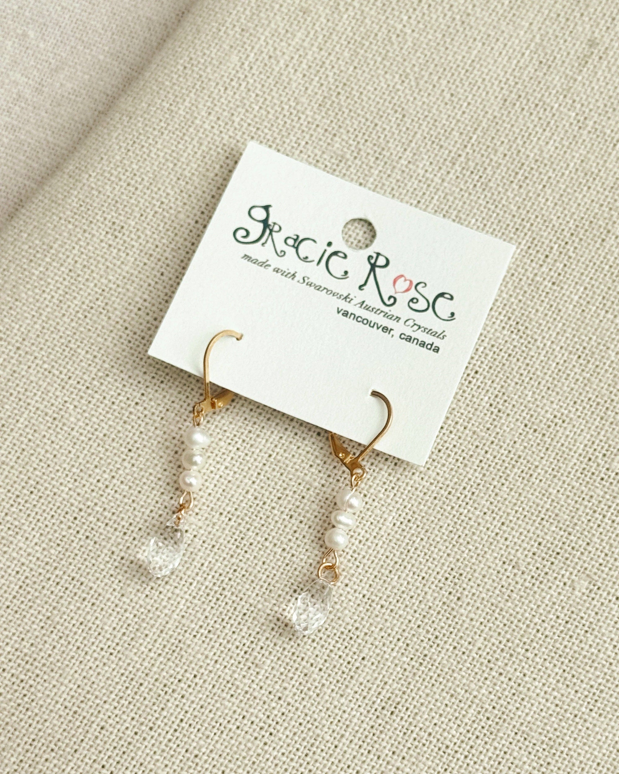 Freshwater Pearl Crystal Gold Drop Earrings