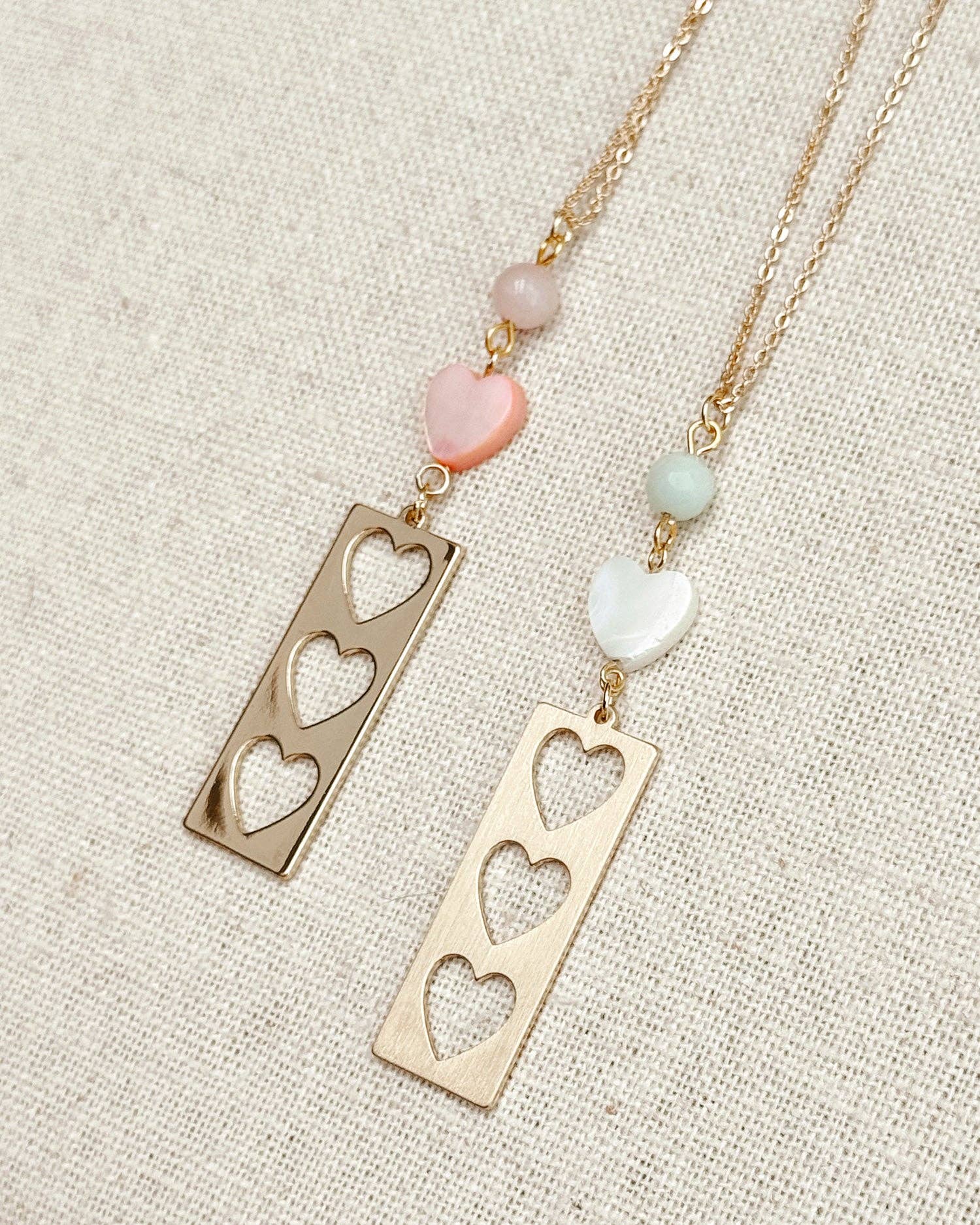 Stone with Shell &amp; Heart Bar Necklace