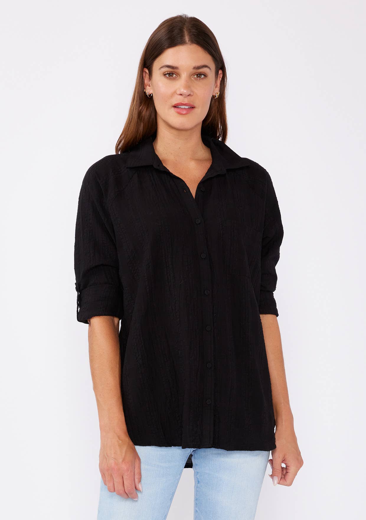 Long Sleeve Plaid Seersucker Button-Down Shirt