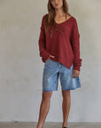 Knit Sweater V-Neck Long Sleeve Top
