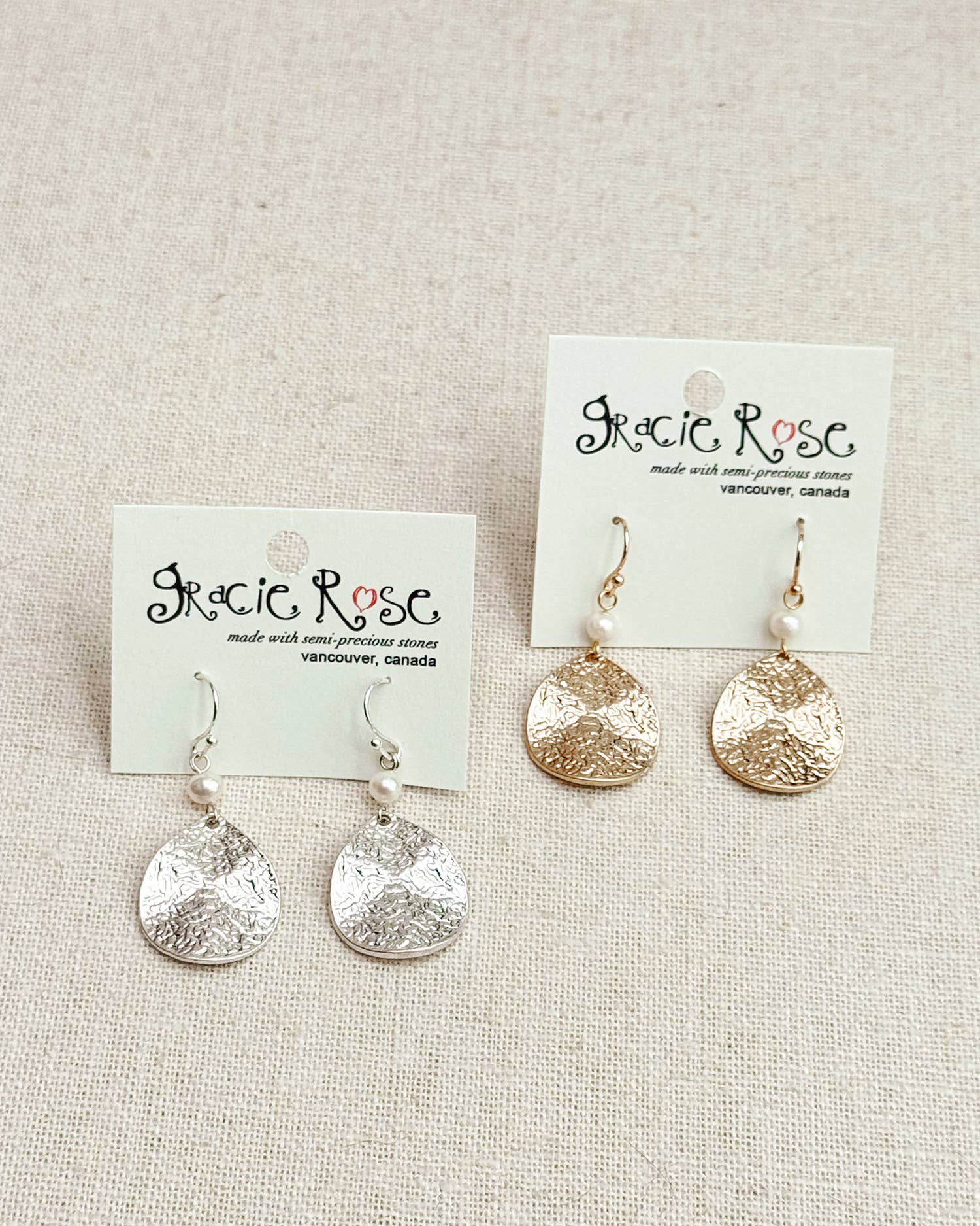 Hammered Teardrop &amp; Freshwater Pearl Dangle Earrings