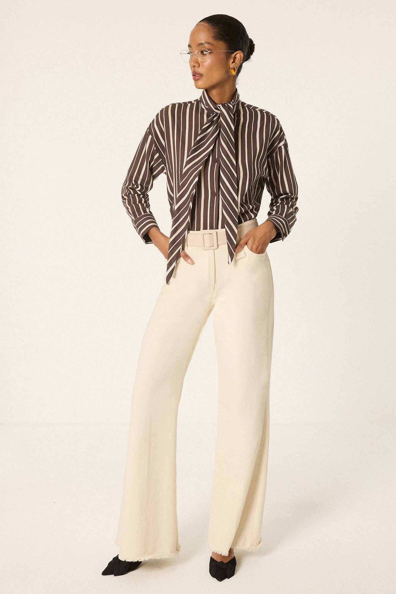 Striped Tie-Neck Blouse