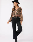 Long Sleeve Split Neck Raglan Blouse