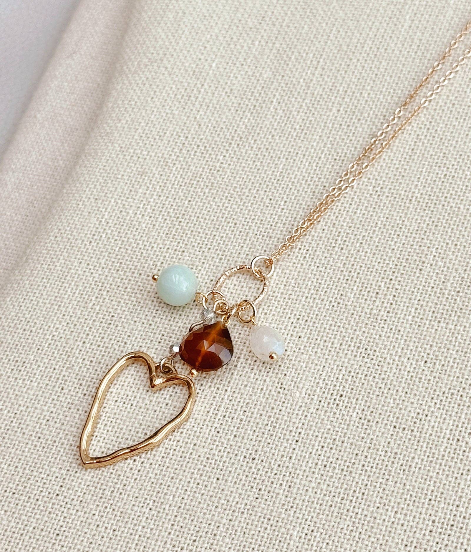 Mixed Gem Heart Charm Necklace
