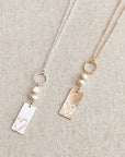 Two Tone Gold & Silver Pearl Heart Tag Necklace
