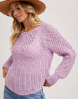 Raglan Cut Open Knit Sweater Pullover