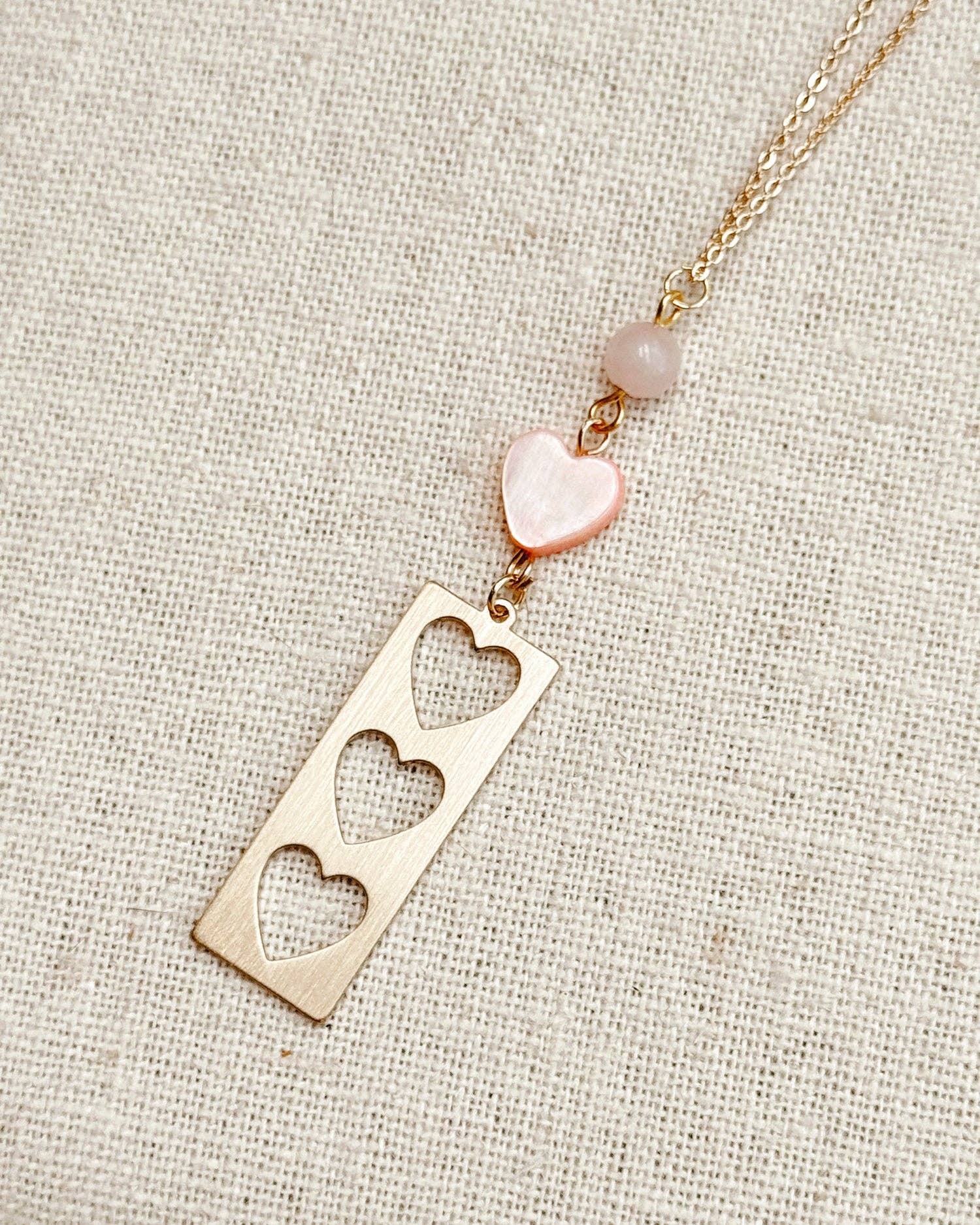 Stone with Shell &amp; Heart Bar Necklace
