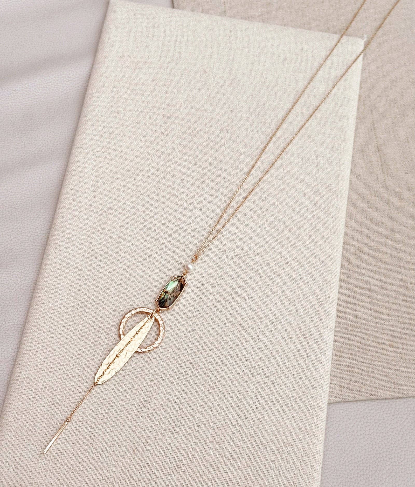 Geometric Charm Necklace with Abalone Accent – Gold