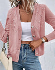 Sepia Rose  Knit Pearl Beaded Button Up Cardigan