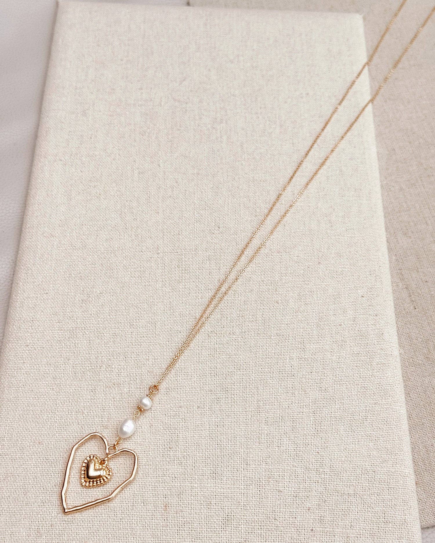 Open Heart Pearl Necklace – Gold