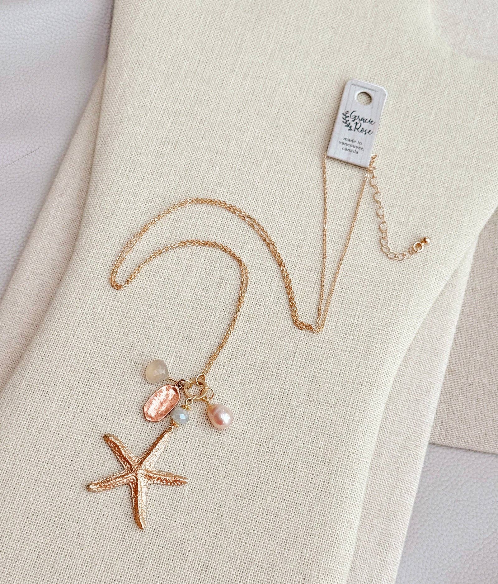 Matte Gold Starfish Pearl Cluster Necklace