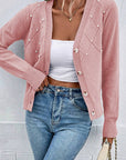 Sepia Rose  Knit Pearl Beaded Button Up Cardigan