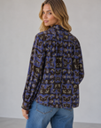 Abstract Floral Tie-Neck Blouse