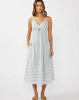 Striped V-Neck Midi Dress with Cutouts and Pockets