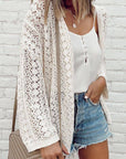 White Stylish Hollow Out Knit Drop Shoulder Cardigan