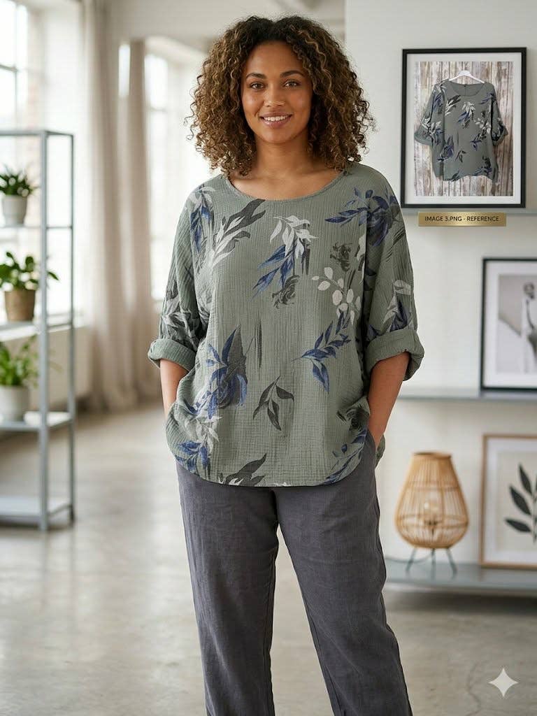 Italian printed waffle cotton top