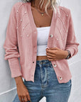 Sepia Rose  Knit Pearl Beaded Button Up Cardigan