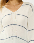 V Neck Fuzzy Stripe Sweater