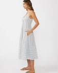 Striped V-Neck Midi Dress with Cutouts and Pockets