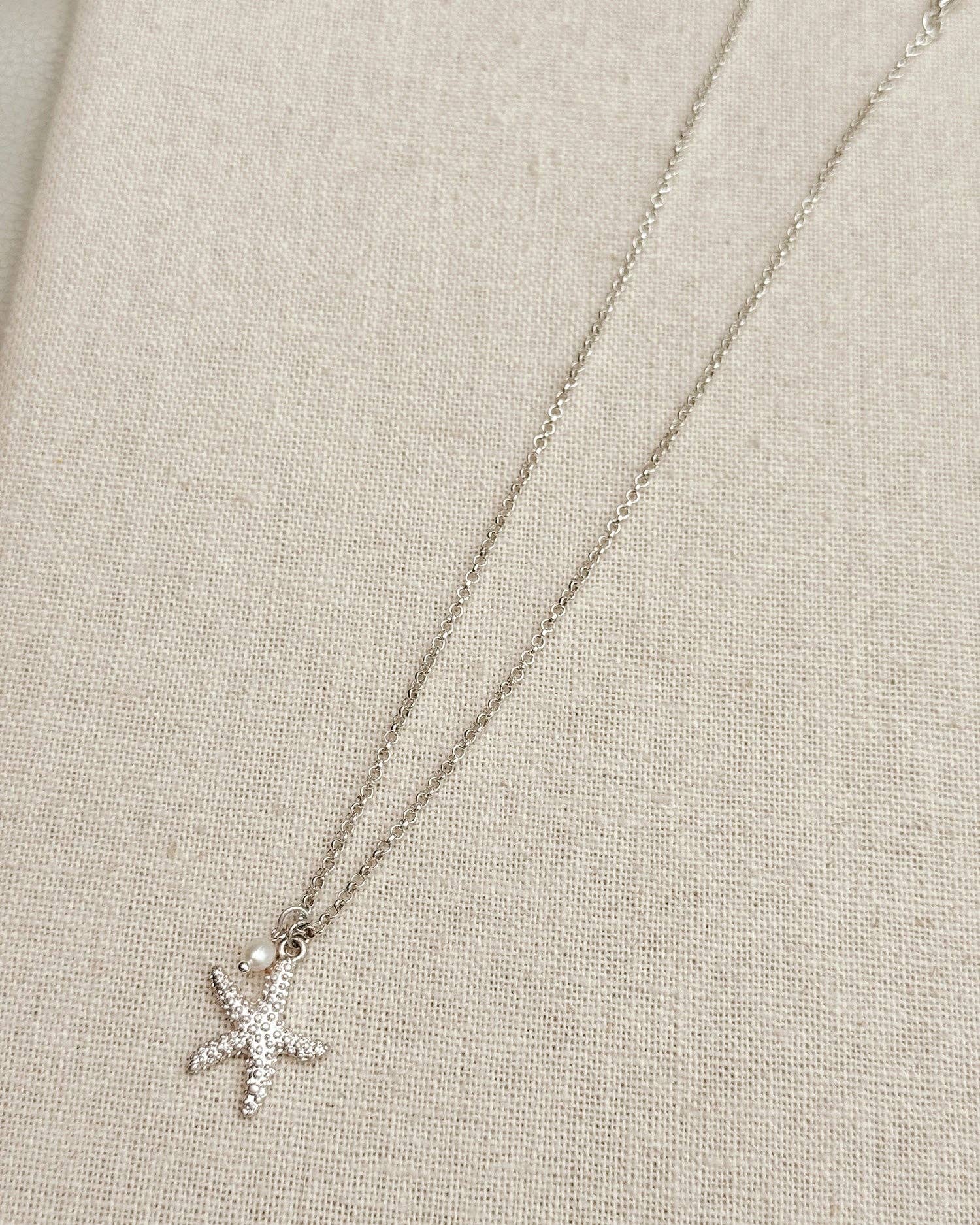 Silver Starfish Charm Freshwater Pearl Necklace