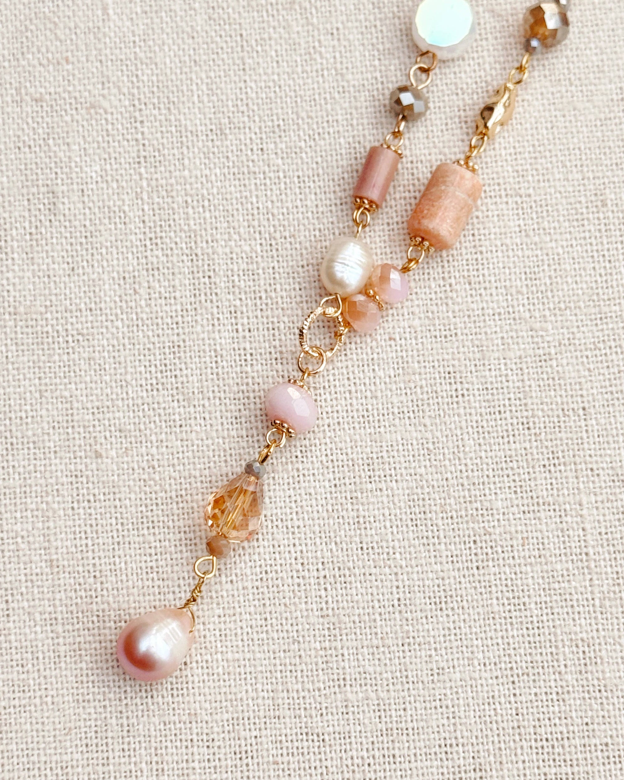Gold &amp; Multicolor Pearl Beaded Y Necklace