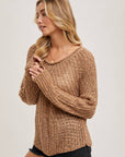 Raglan Cut Open Knit Sweater Pullover