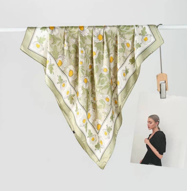 Spring Meadow Daisy Silky Feel Bandana Scarf