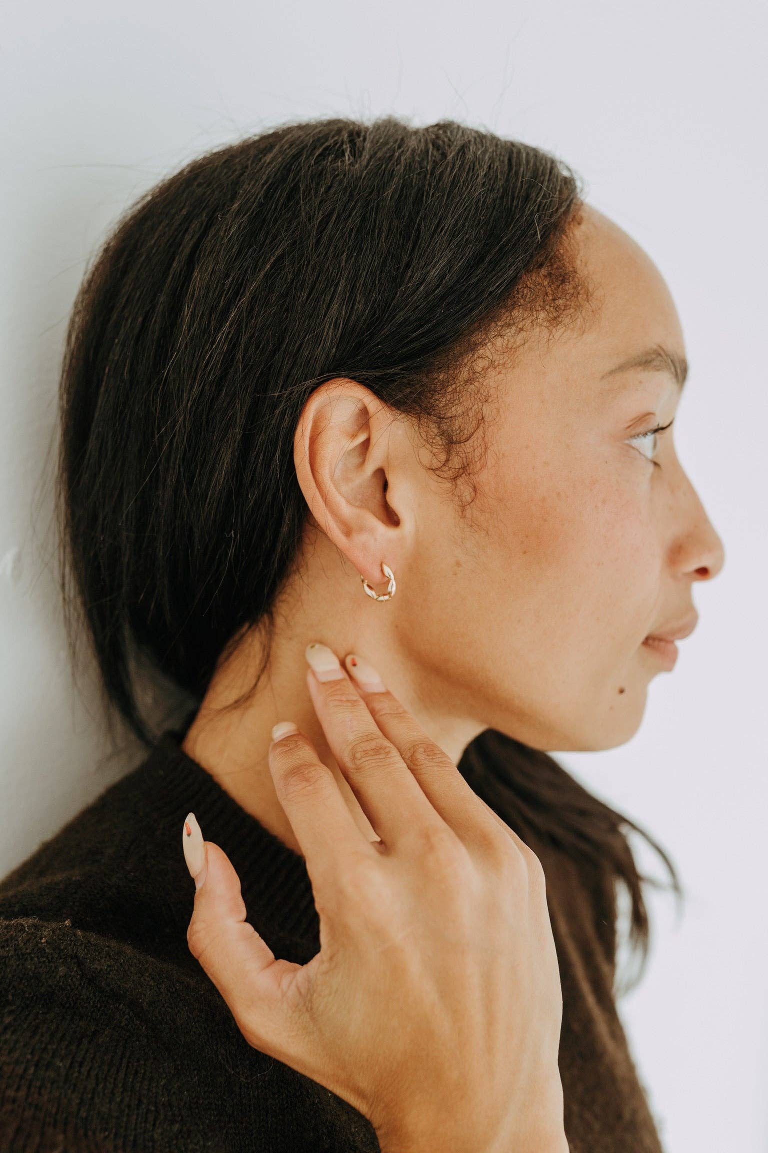Gold Marquise Link Huggies 14mm | Sculptural Hoop