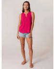 Embroidered Split Neck Sleeveless Top
