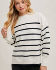 STRIPED SIDE SLIT KNIT SWEATER PULLOVER
