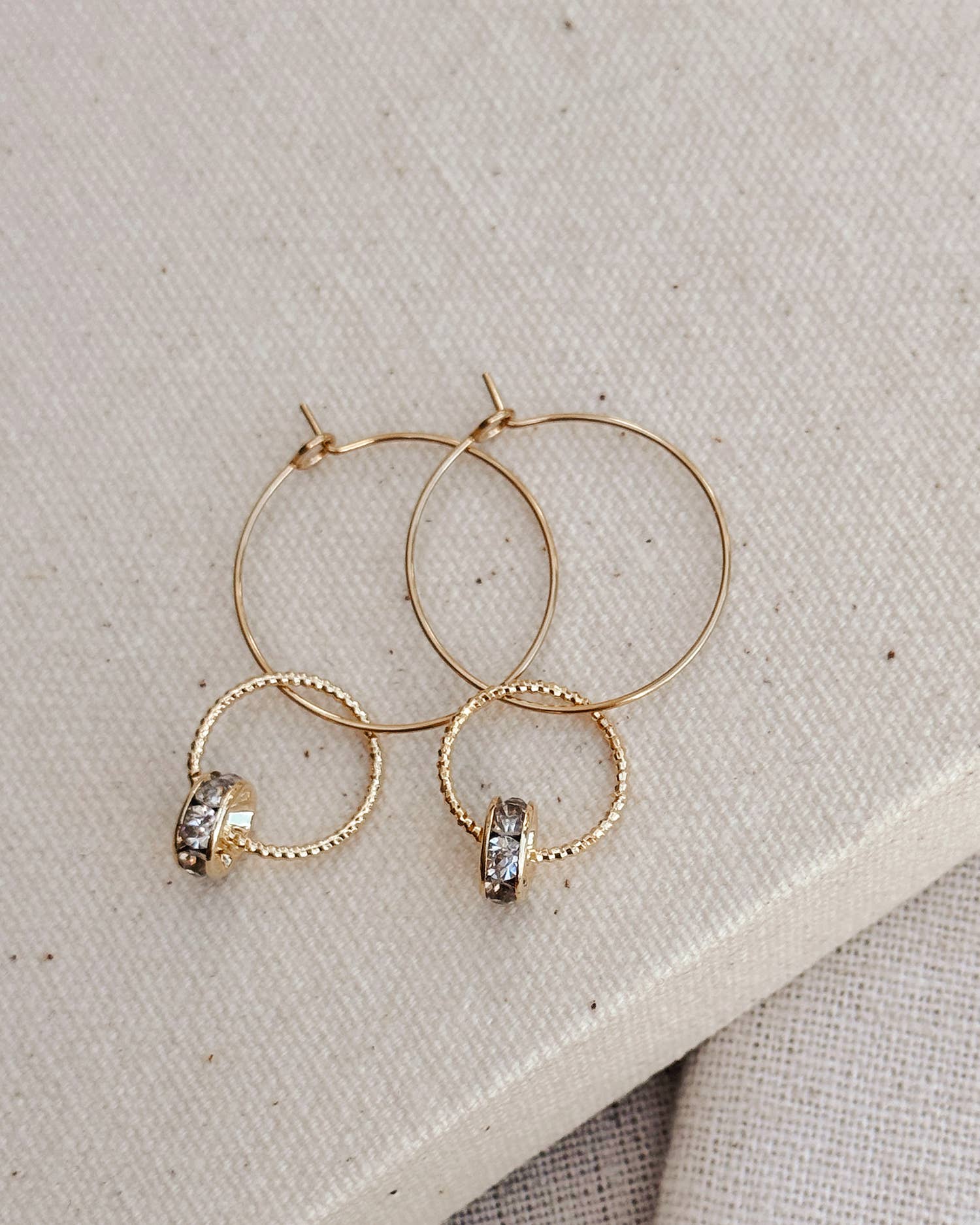 Gold Rhinestone Rondelle Hoop Earrings