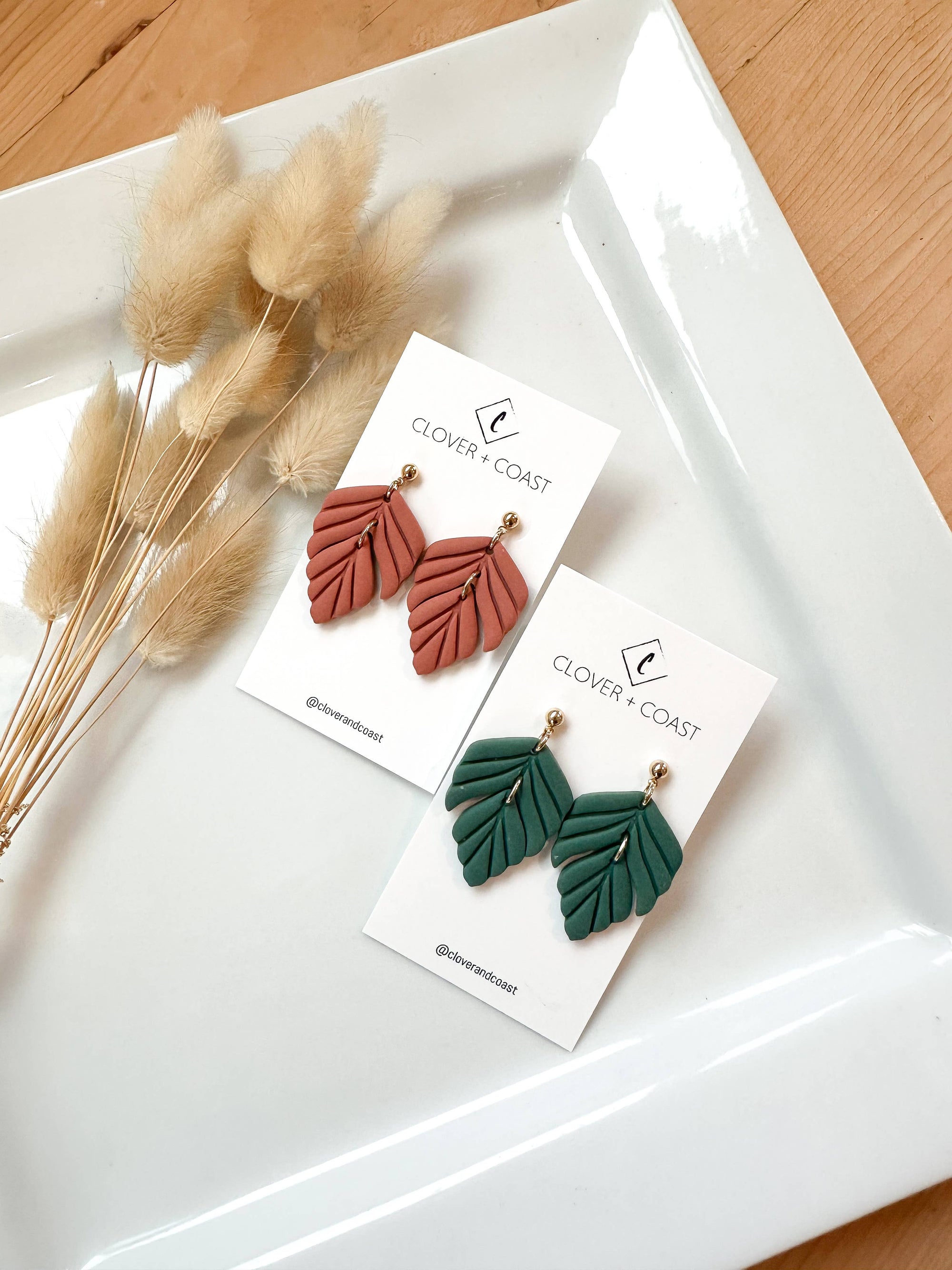Leaf - Polymer Clay Dangle Earrings