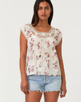 Floral Lace Trim Scoop Neck Boxy Top