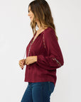 Embroidered Raglan Split Neck Blouse
