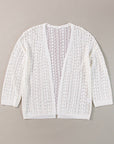 White Stylish Hollow Out Knit Drop Shoulder Cardigan