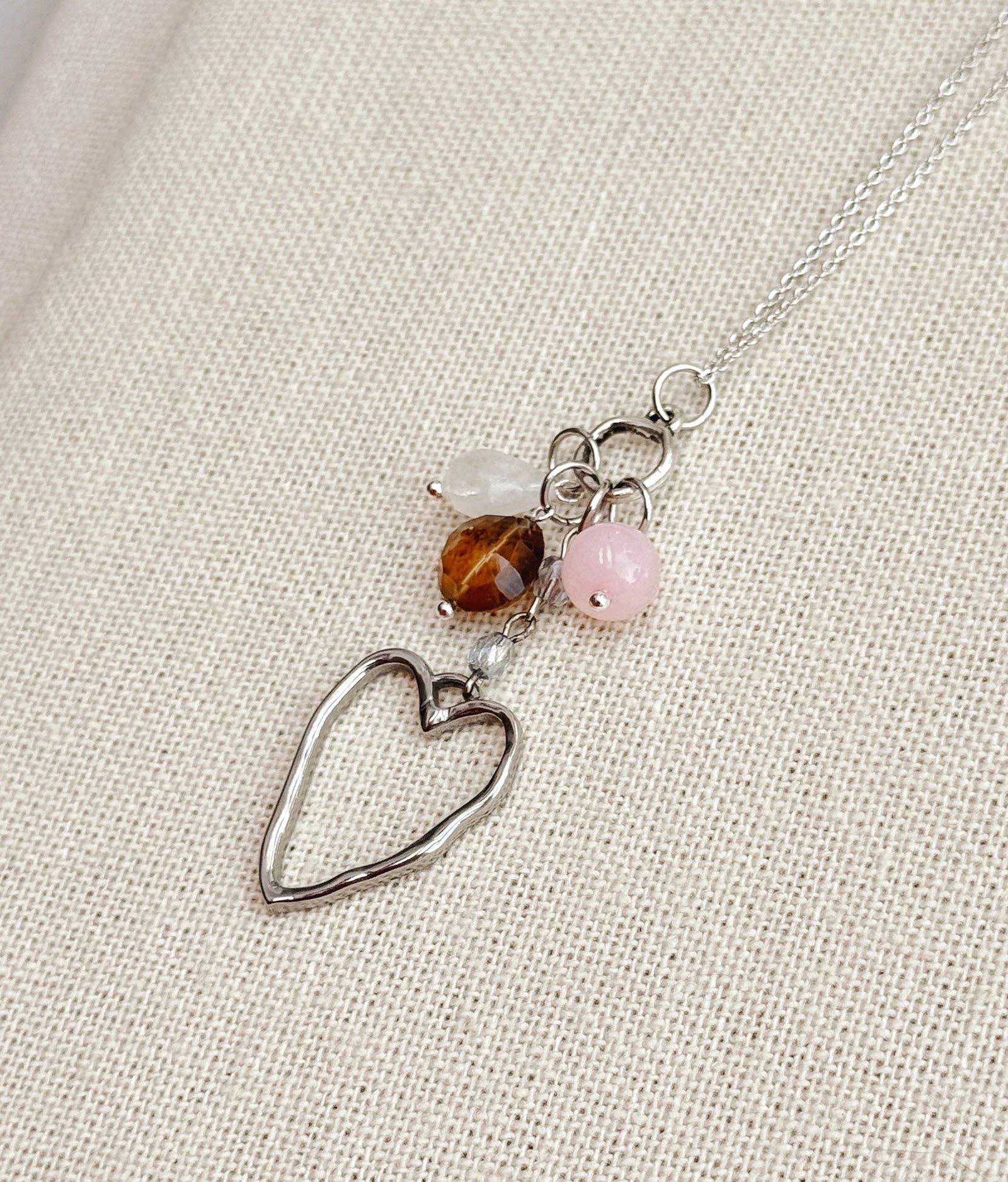 Mixed Gem Heart Charm Necklace