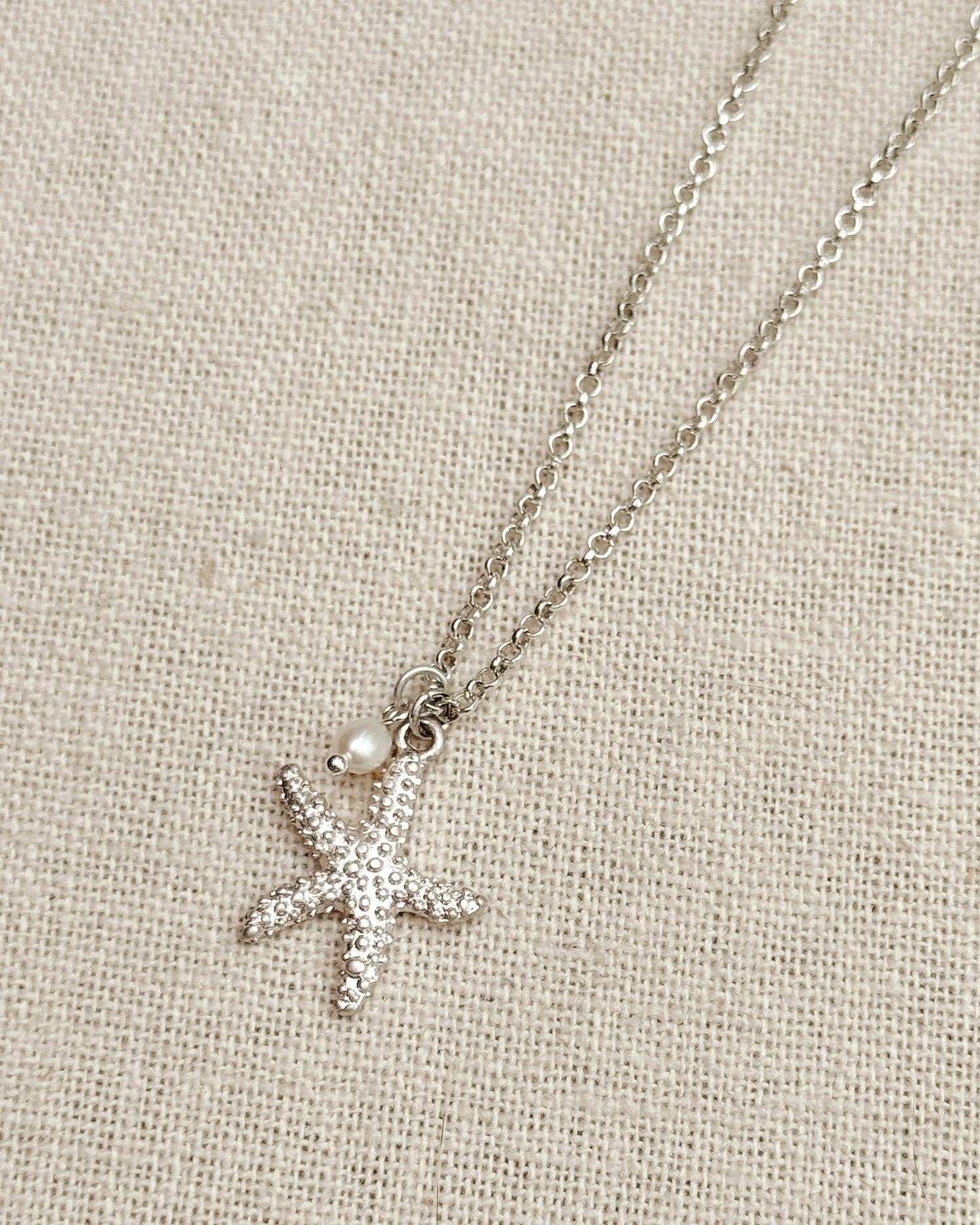 Silver Starfish Charm Freshwater Pearl Necklace