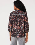 Floral 3/4 Sleeve Tie Neck Button Down Blouse