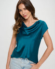 Solid Satin Top with Cowl Neck
