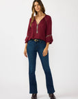 Embroidered Raglan Split Neck Blouse