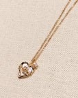 CZ Shell Heart Charm Necklace with Pearl
