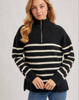 QUARTER ZIP UP STRIPE SWEATER PULLOVER