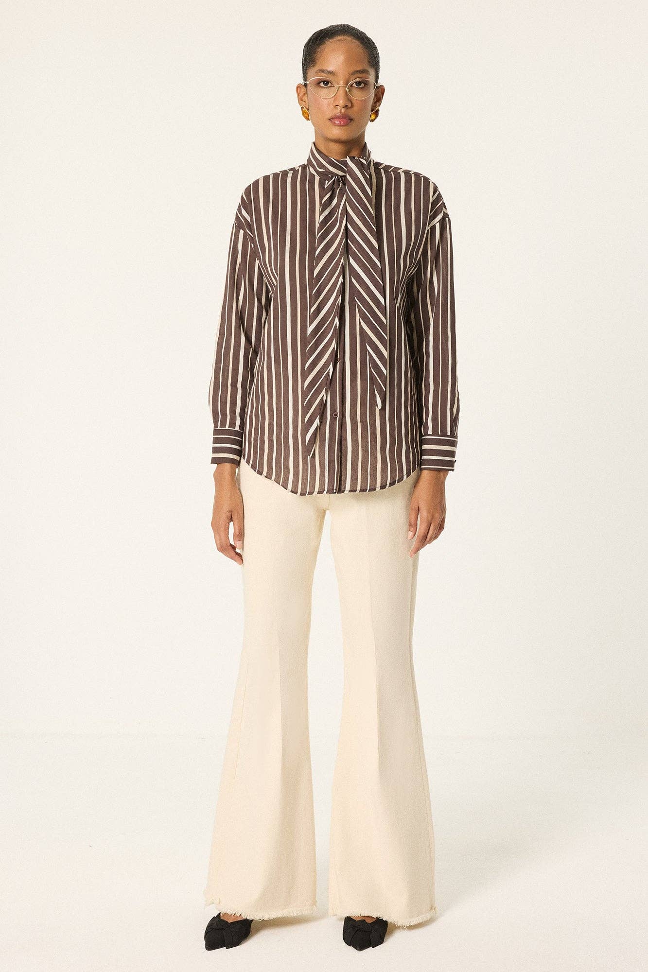 Striped Tie-Neck Blouse