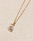 CZ Sailboat Charm Gold Necklace with Pearl