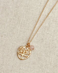 Rose Quartz Tree of Life Heart Charm Necklace