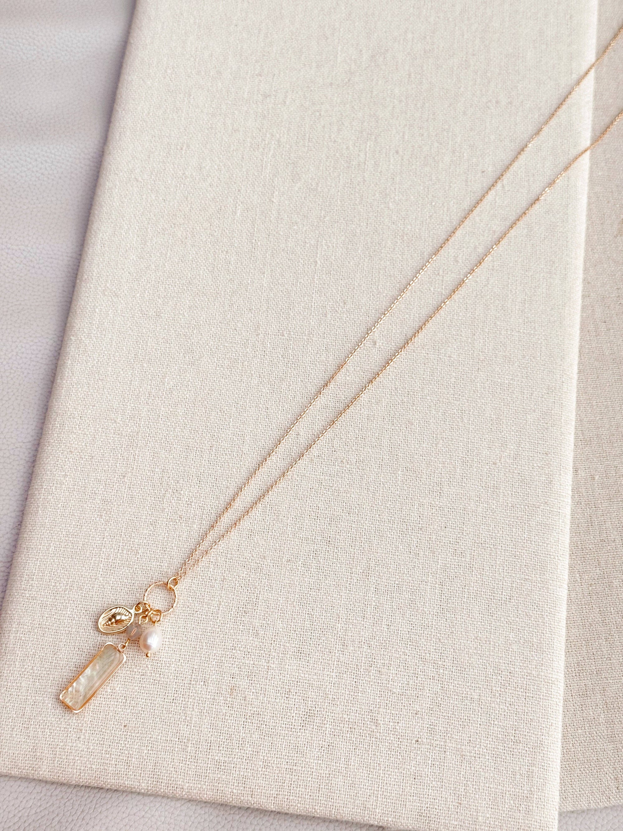 Gold Mother of Pearl Bar Pendant Necklace